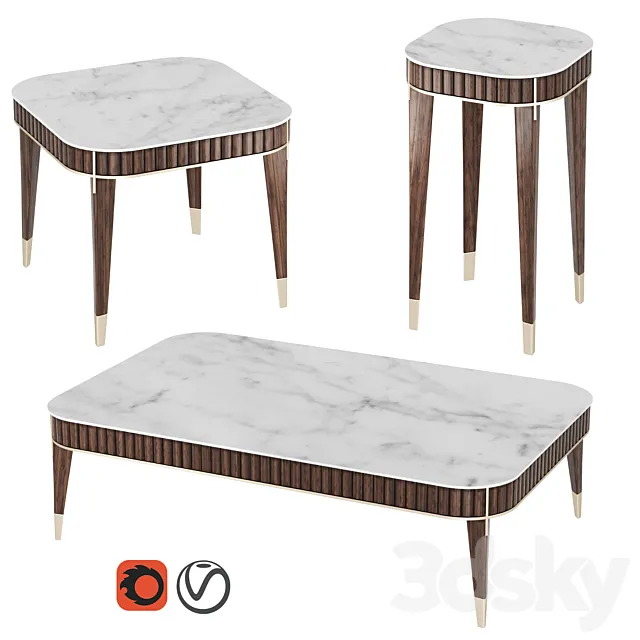 Eden-Rock Cocktail Table & 2 Pedestal Tables 3D Model