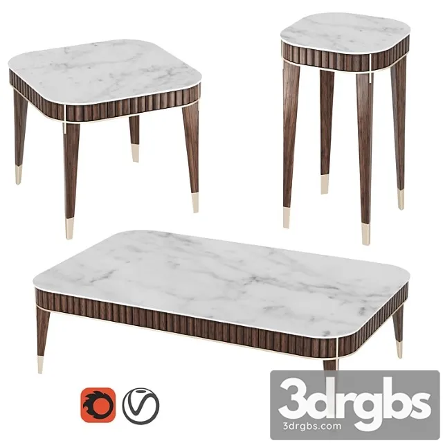 Eden-rock cocktail table & 2 pedestal tables