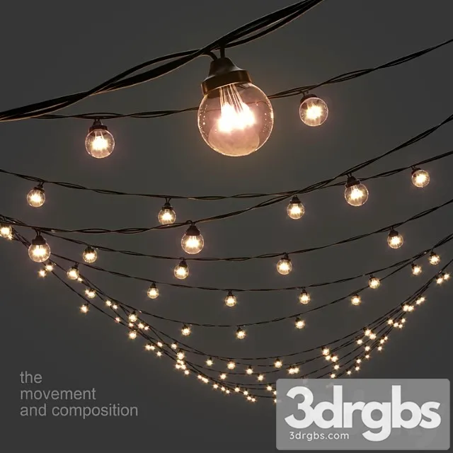 Editable Garland Galaxy Bulb String 3D Model Free