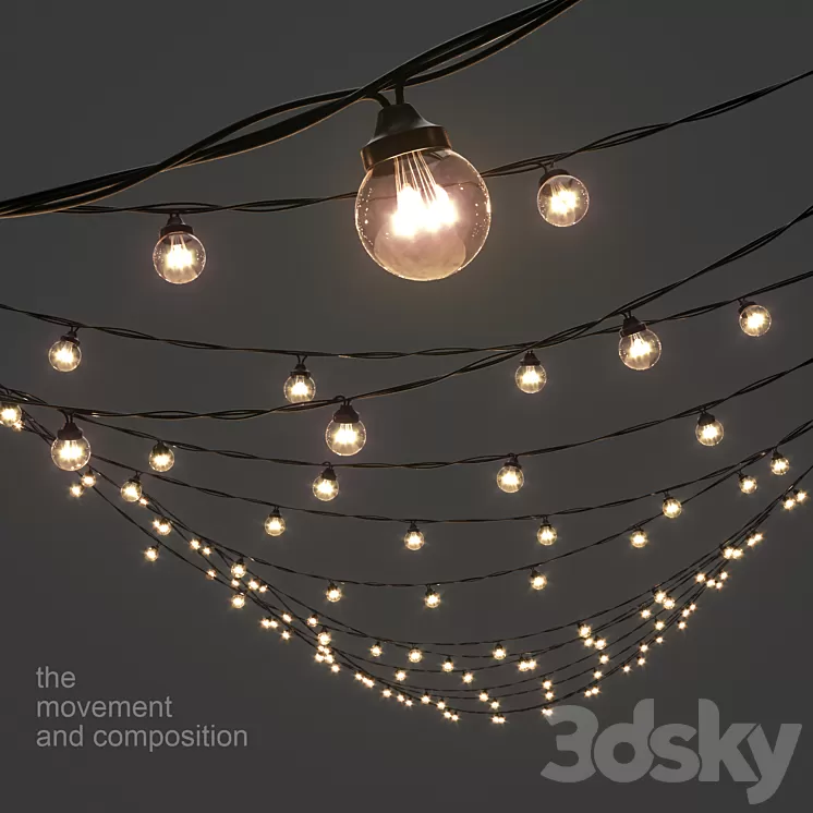 Editable Garland Galaxy Bulb String 3D Model Free Download