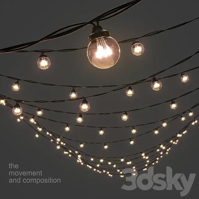Editable Garland Galaxy Bulb String 3DModel