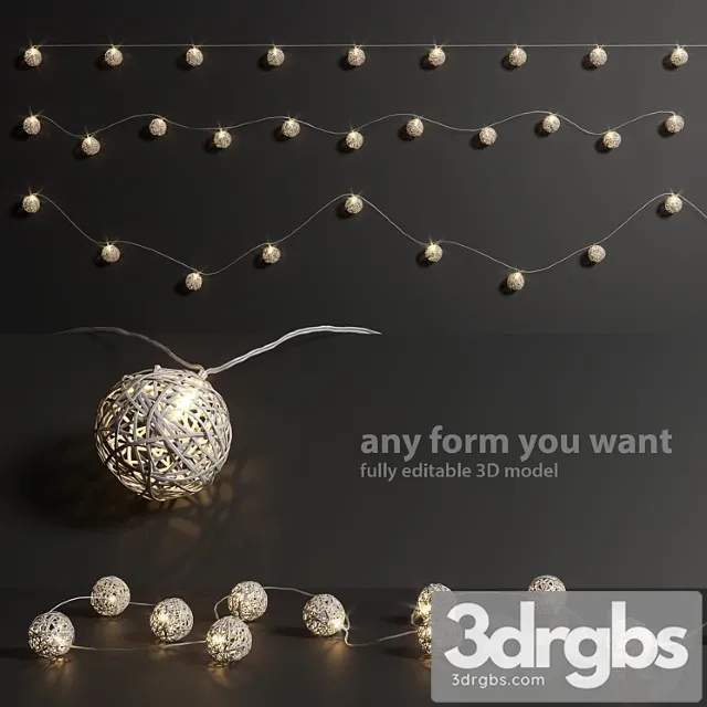 Editable garland lights set 3 3D Model Free