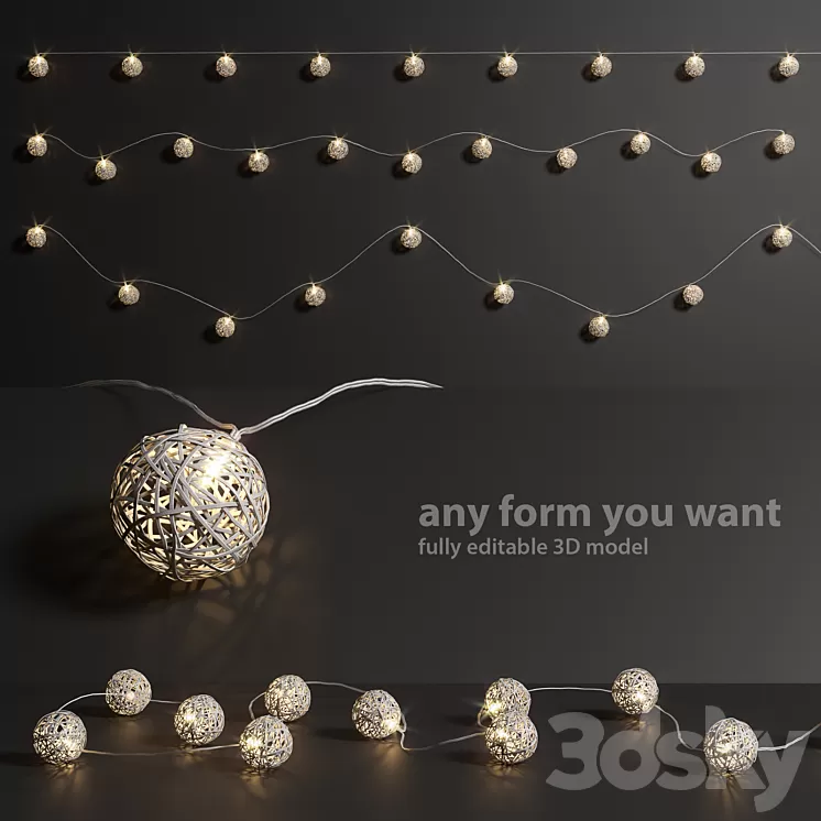 Editable garland lights set 3 3D Model