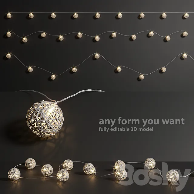 Editable garland lights set 3 3DModel