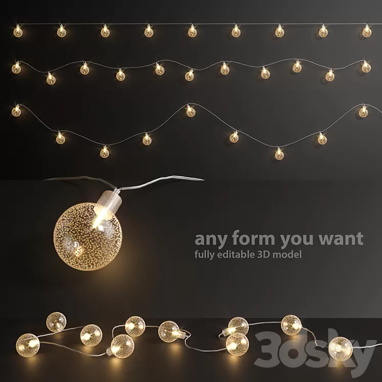 Editable garland lights set 5 3D Model