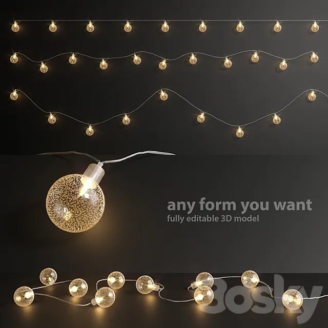 Editable garland lights set 5 3DModel