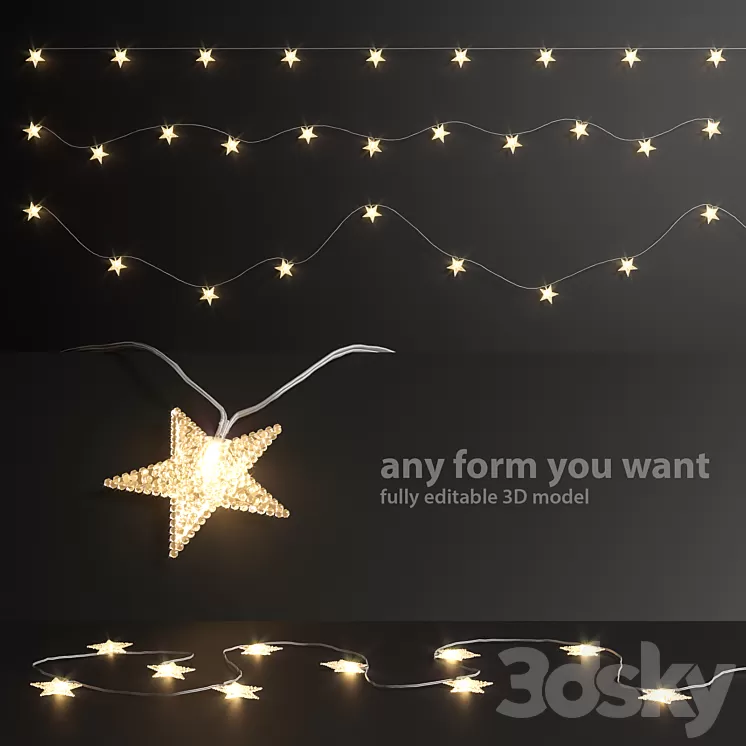 Editable garland lights set 6 3D Model