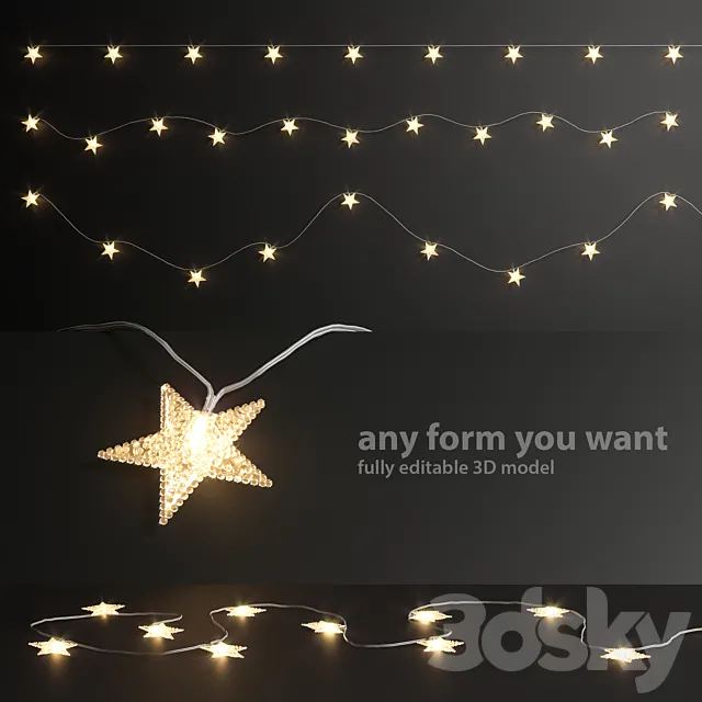 Editable garland lights set 6 3DModel