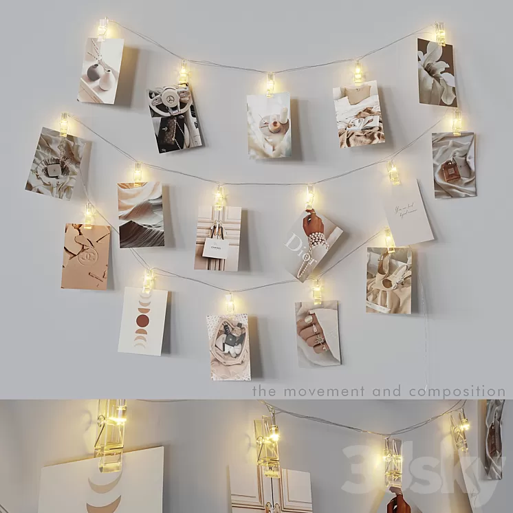 Editable photo garland beige 3D Model Free