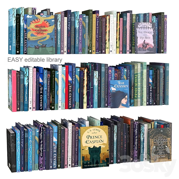 Editable random books children 3D Model