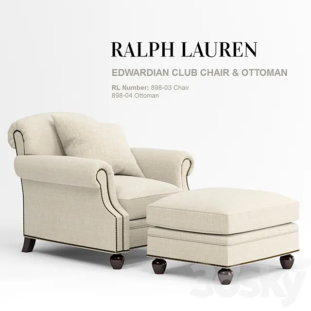 EDWARDIAN CLUB CHAIR & OTTOMAN 3D Model
