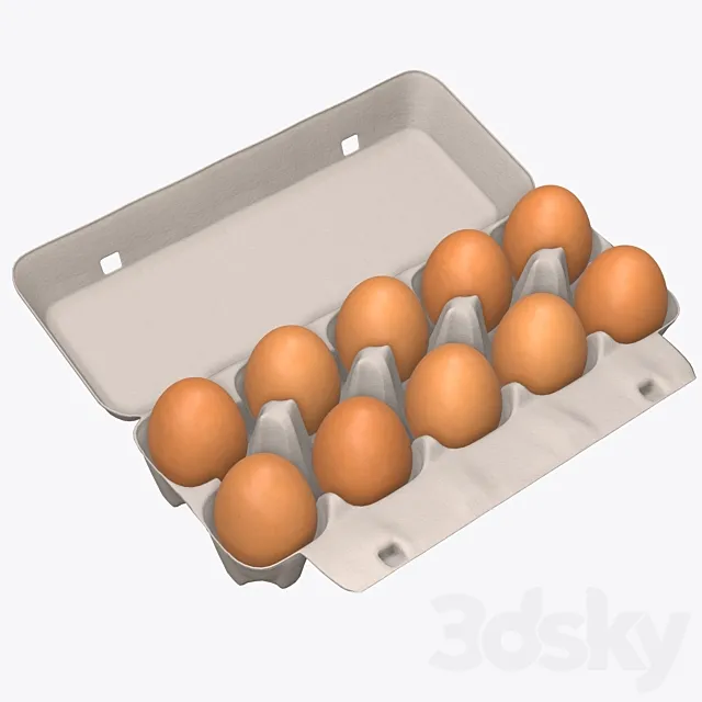 Egg cardboard package for 10 eggs opened 3D Model