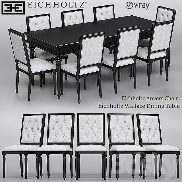 Eichholtz Anvers Chair and Wallace Dining Table 3DModel