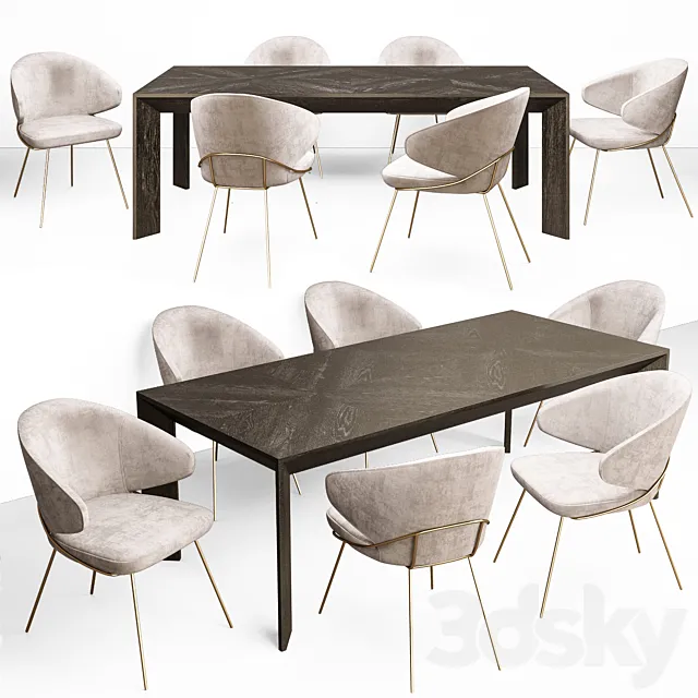 Eichholtz Tremont Table and Kinley Chair Set 3DModel