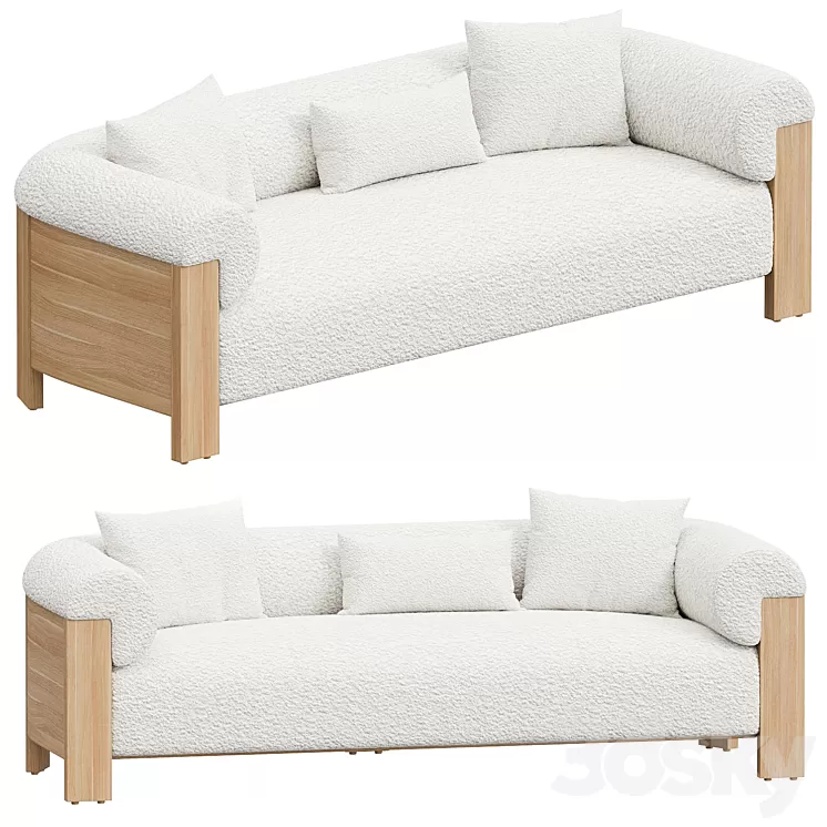Eldon Three Seater Sofa Oak Boucle 3D Model Free
