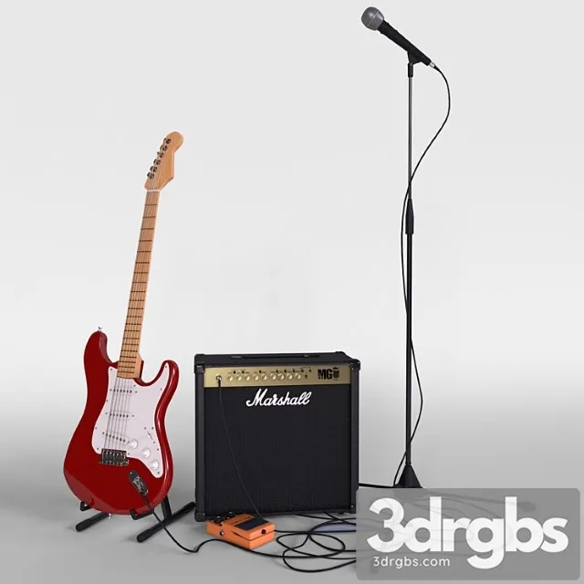 Electric guitar with amplifier 3D Model Free