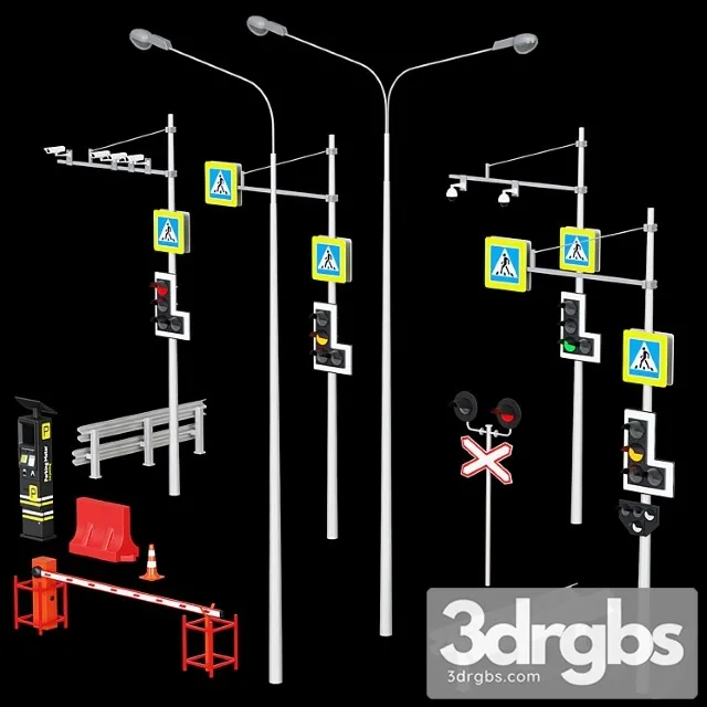 Elements Roads Fences Traffic Lights Cameras Parking meter Barrier 3D Model Free