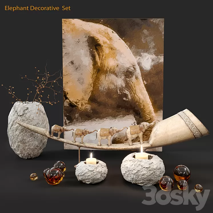 Elephant decorative set 3D Model