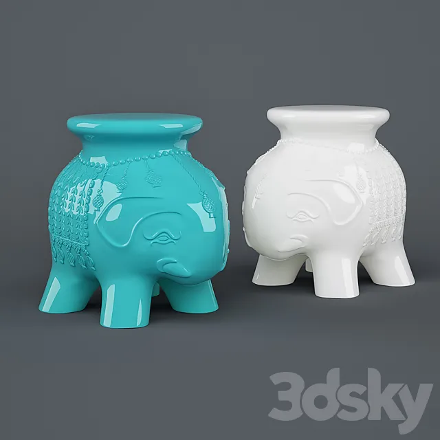 Elephant Garden Stool Turquoise 3D Model