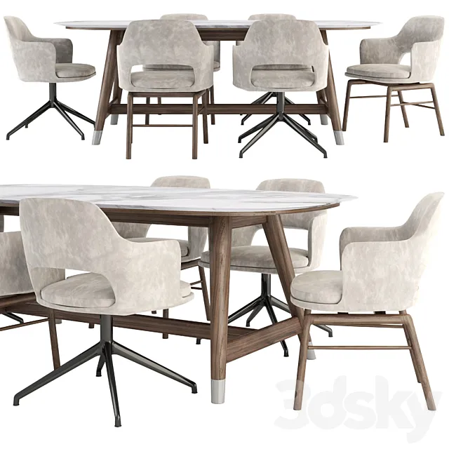 Eliseo Chairs and Desco Table 3D Model