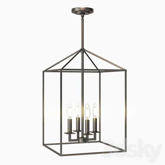 Ellis 4 - Light Lantern Rectangle Chandelier 3D Model