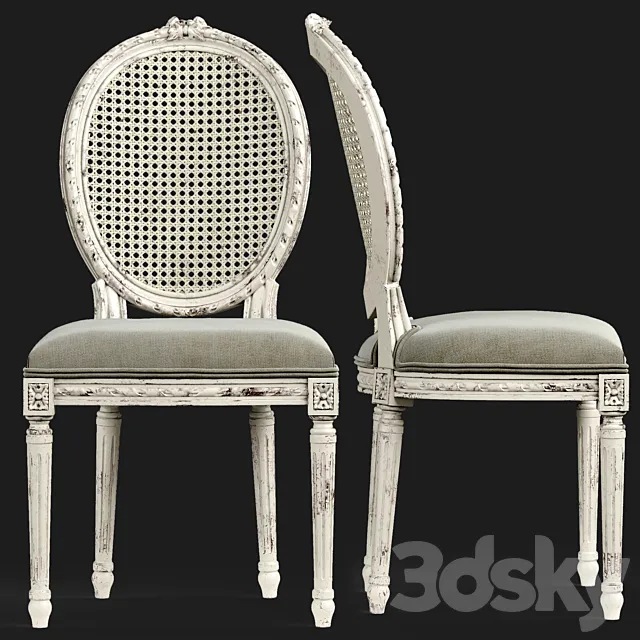 Eloquence Louis Cane Dining Chair in Antique White 3DModel