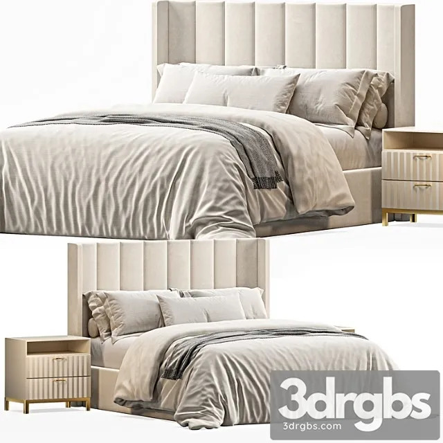 Emilie Upholstered Fabric Wing Headboard Bed 1 3D Model Free