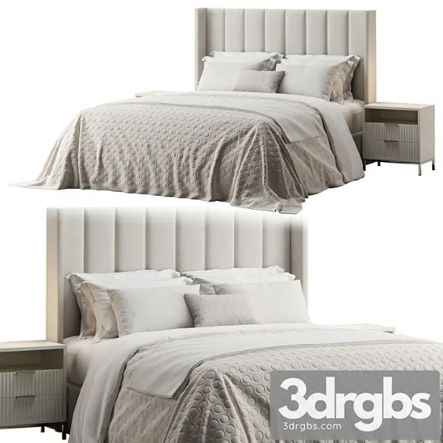 Emilie Upholstered Fabric Wing Headboard Bed 3D Model Free