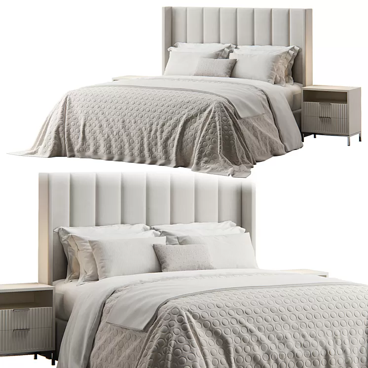 Emilie Upholstered Fabric Wing Headboard Bed 3D Model Free