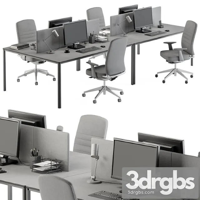 Employee Desk Gray Set Office Furniture 237 3D Model Free