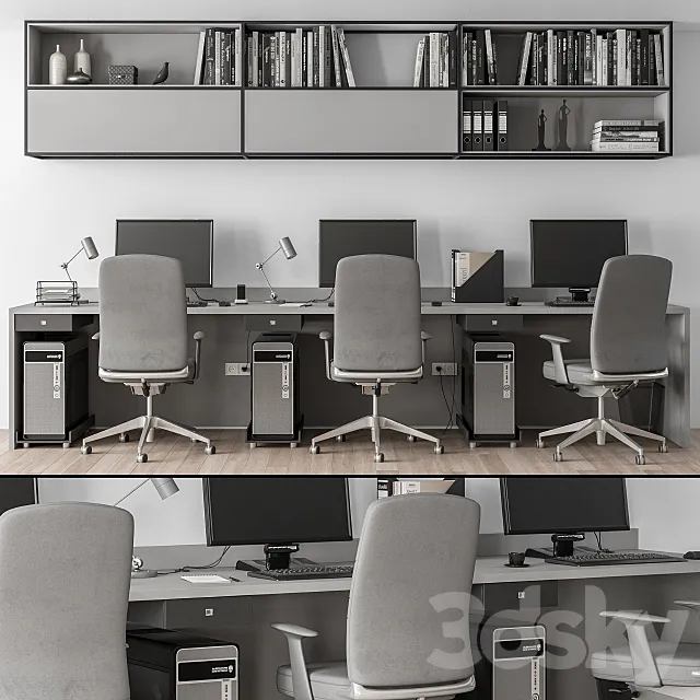 Employee Set Brown and Black - Office Furniture 251 3DModel