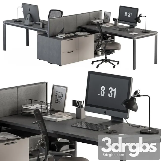 Employee Set Brown and Black Office Furniture 254 3D Model Free