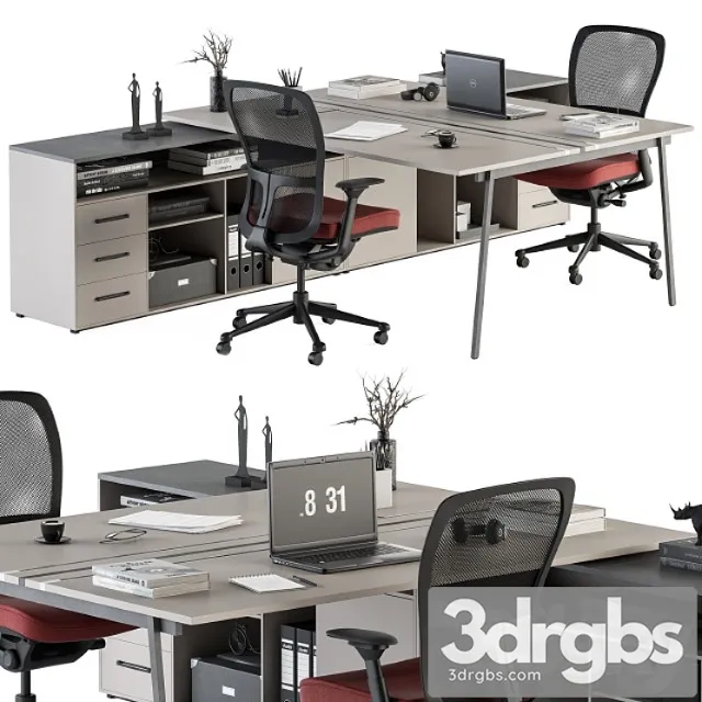 Employee Set Office Furniture 244 3D Model Free