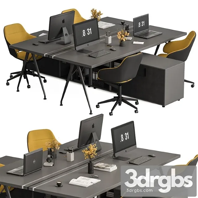 Employee Set Office Furniture 380 3D Model Free