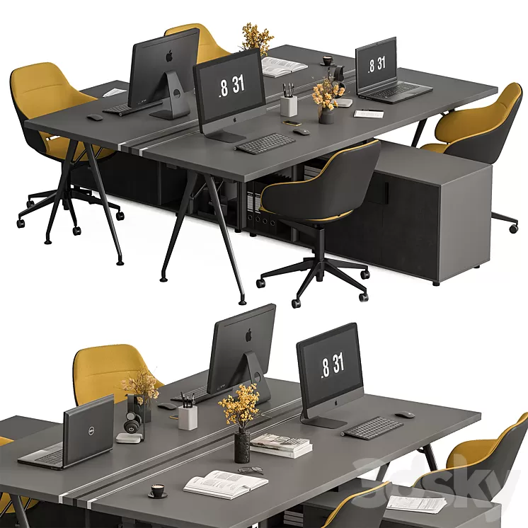 Employee Set - Office Furniture 380 3D Model Free