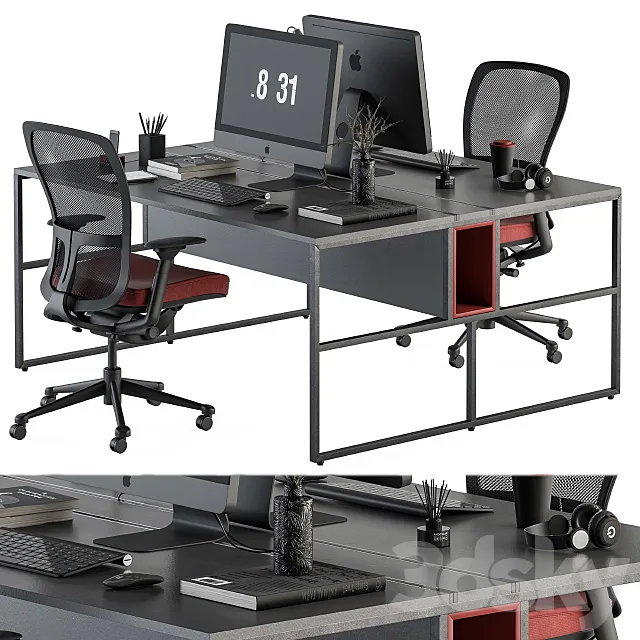 employee Set Red and Black - Office Furniture 245 3DModel