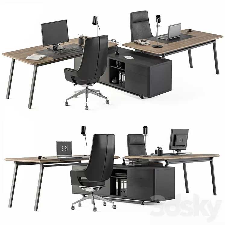 Employee Set Wood and Black - Office Furniture 270 3D Model Free