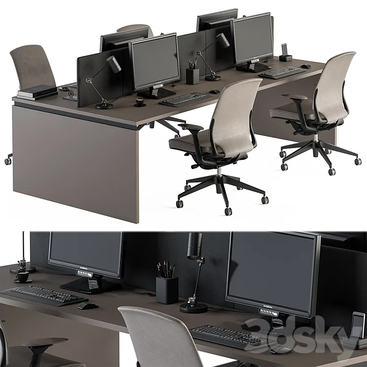 Employee Set Wood and Black - Office Furniture 335 3D Model Free