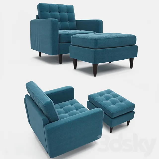 Empress Upholstered armchair and ottoma in Azure 3DModel