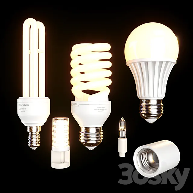 Energy saving lamps set 3D Model