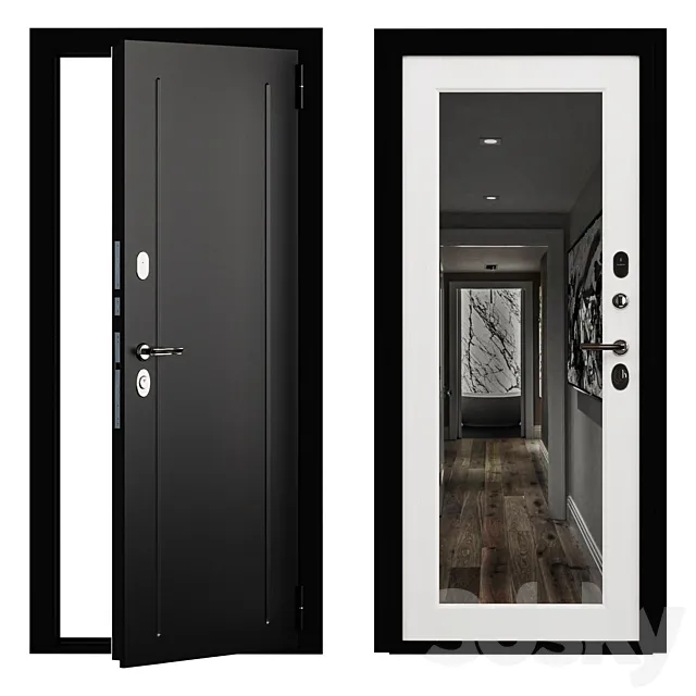 Entrance door Flush metal with a mirror 3D Model