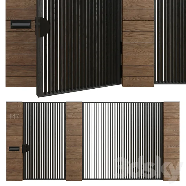 Entrance doors with a fence (gate) 3D Model