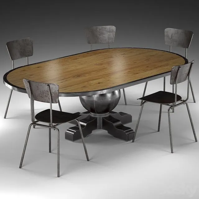 Enzo Pine Loft Industrial Metal Oval Dining Table 3D Model