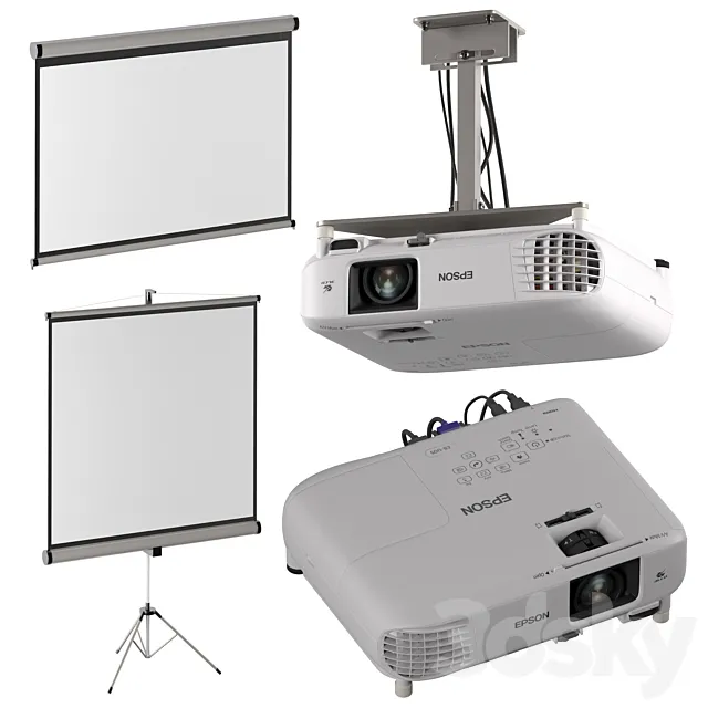 Epson EB-FH06 projector + projection screens 3D Model