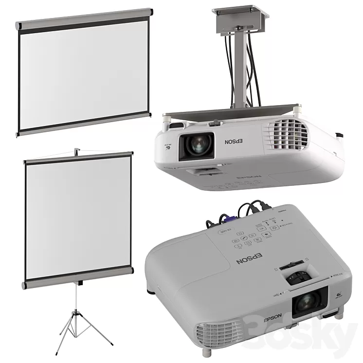 Epson EB-FH06 projector + projection screens 3D Model Free