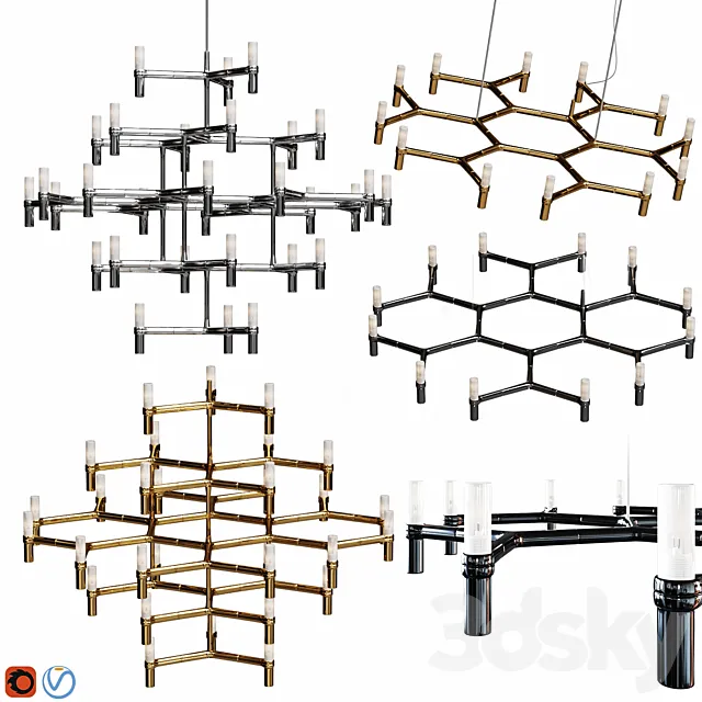 Equinox set chandeliers Gold. Black. Nickel 3DModel