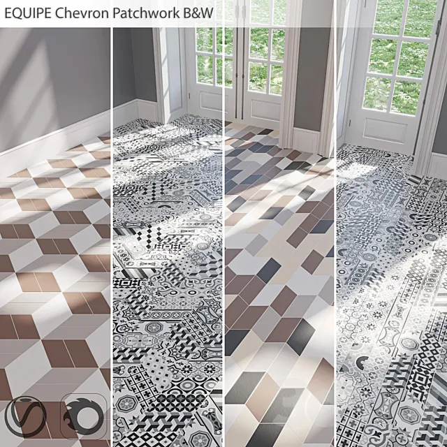 EQUIPE Chevron _ Patchwork B & W _ Blanco _ Crema _ Gris _ Marron _ Negro 3DModel