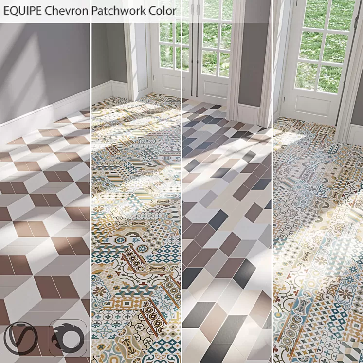 EQUIPE Chevron / Patchwork Color / Blanco / Crema / Gris / Marron / Negro 3D Model