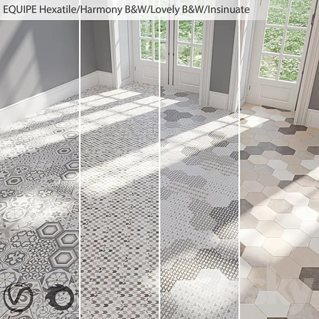 EQUIPE Hexatile _ Harmony B & W _ Lovely B & W _ Insinuate Garden _ Sand _ Black _ Gray _ Mink _ Mud _ Sand _ White 3D Model