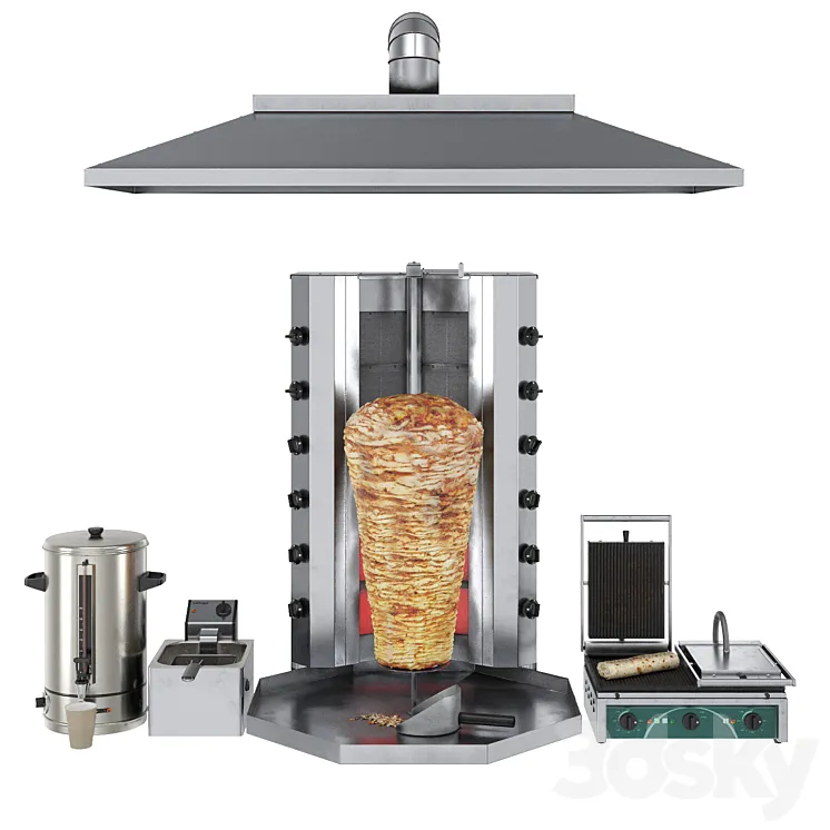 Equipment for Shawarma cafe 3D Model Free Download